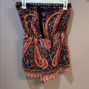 Multi-Colored Strapless Romper